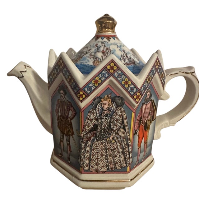 Vintage Porcelain Teapot Titled 'Queen Elizabeth I of England' by James Sadler For Sale - Image 10 of 11