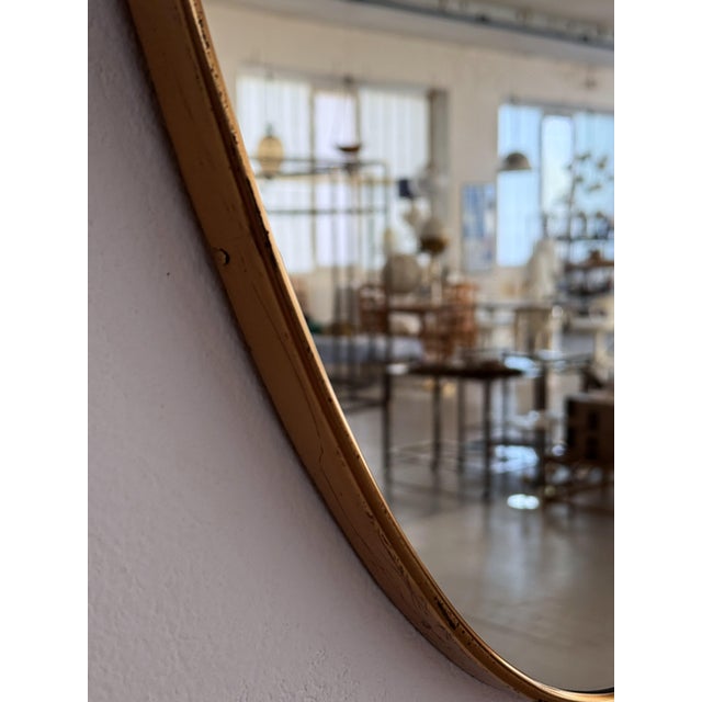 Metal Large Italian Wall Mirror with Original Brass Frame, 1970s For Sale - Image 7 of 18