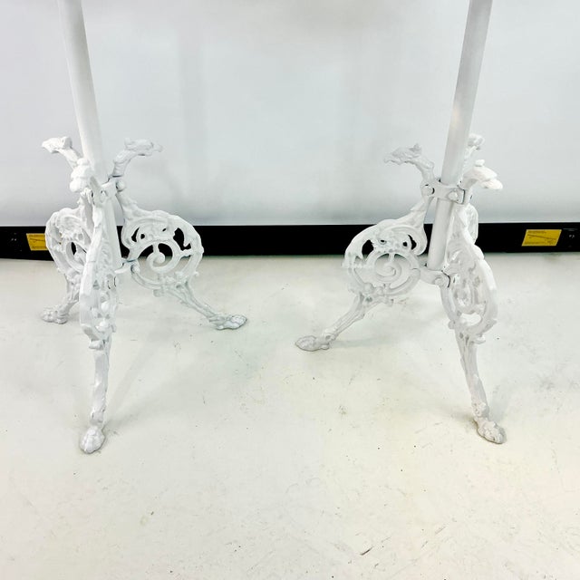 1970s 1970s Vintage Chippendale Hollywood Regency Cast Iron Patio Outdoor Side Tables - A Pair, Newly Painted For Sale - Image 5 of 15