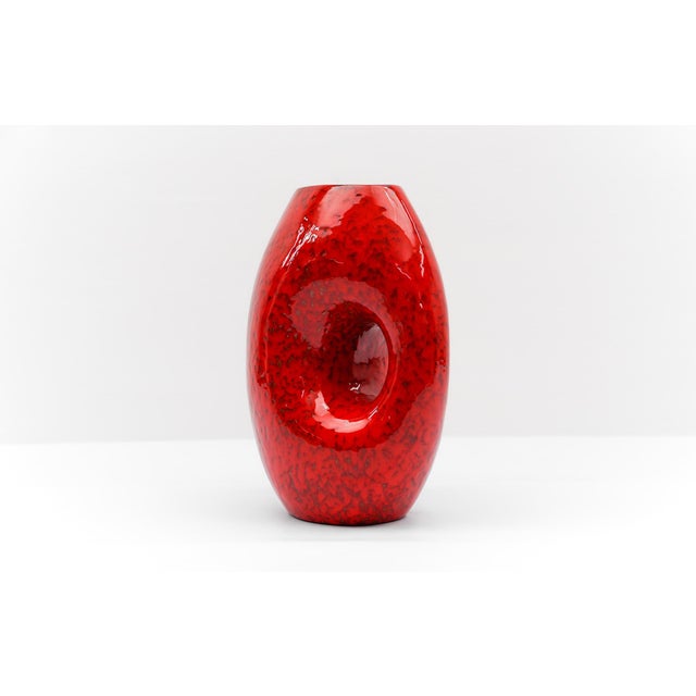Vintage Red and White Fat Lava Vase, 1950s For Sale - Image 4 of 11