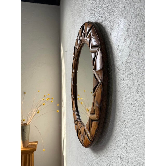 Brown Round Rattan Mirror, 1980 For Sale - Image 8 of 18