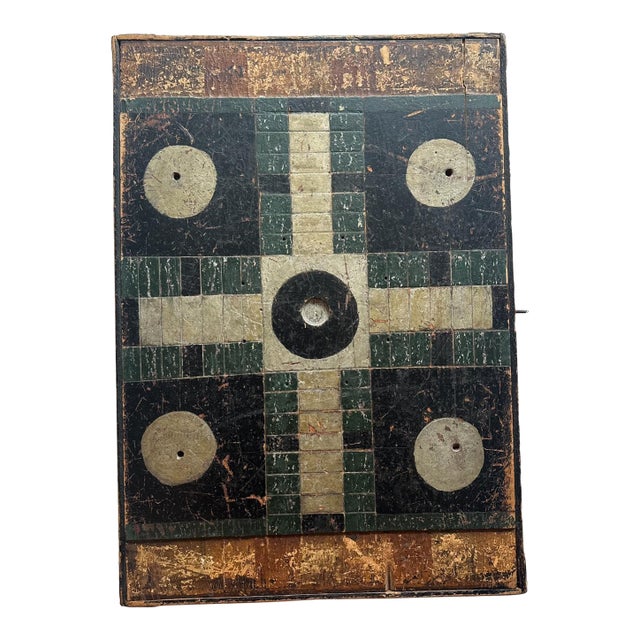 Americana Parcheesi Board With Chess Set on Reverse, Circa 1870 For Sale