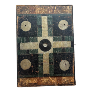 Americana Parcheesi Board With Chess Set on Reverse, Circa 1870