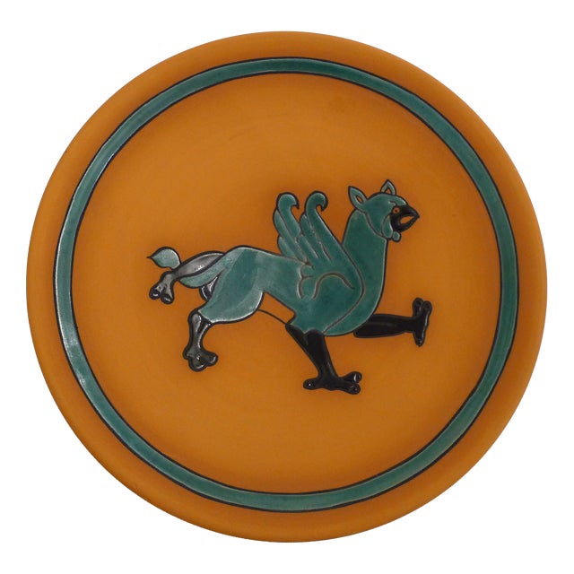 Decorative Griffon Wall Plate in Terracotta and Cloisonné Enamel from Studio Wallada, Spain, 1980s For Sale