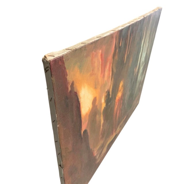 1980s Antique Painting – Mystical Cave Figure Oil on Canvas (1980) For Sale - Image 5 of 12