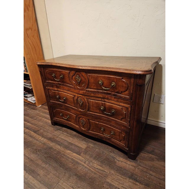 Stunning Antique French Walnut commode with custom cut glass top to protect the wonderful rich patina.