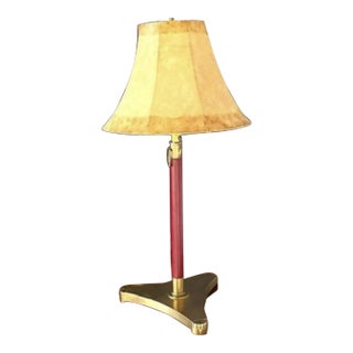 1960’s Mid-Century Modern Leather & Brass Lamp For Sale