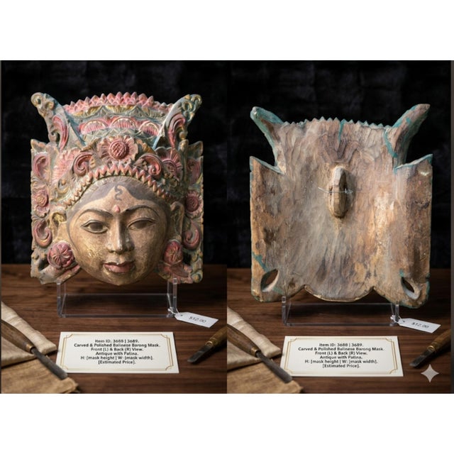 Beautiful Vintage Balinese Hand-Carved Wooden Deity Mask – Polychrome Patina Overview: Stunning, authentic hand-carved...