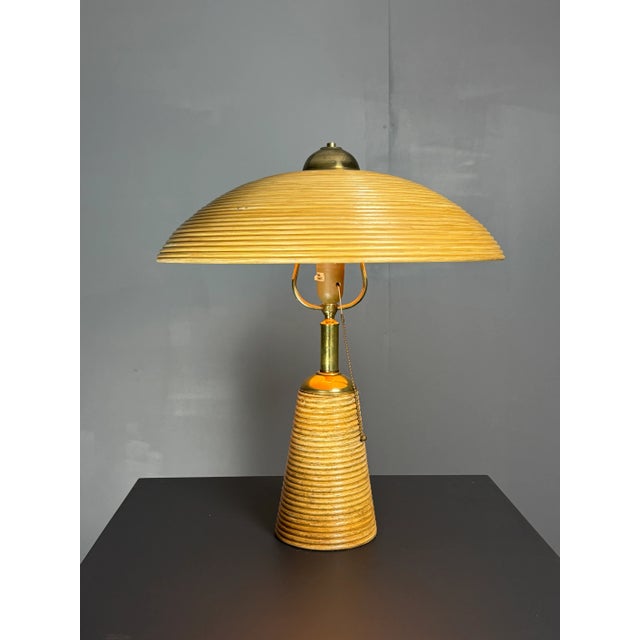 Pencil Reed Rattan Bamboo and Brass Table Lamp, Italy, 1970s For Sale - Image 11 of 17