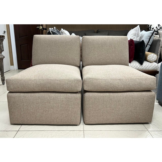 Textile Pair of Desert-Sand Armless Slipper Chairs For Sale - Image 7 of 7