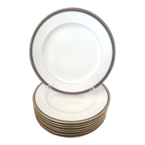 Set of 8 Gold & Blue Rim Dinner Plates by C. Ahrenfeldt