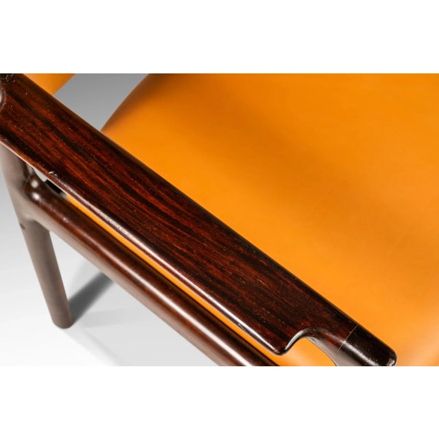 Set of 6 Danish Modern Arm Chairs in Solid Mahogany & Caramel Leather by Danish Overseas Imports, 1960s For Sale - Image 10 of 12