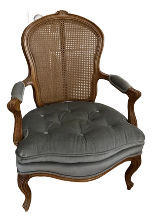 Drexel Heritage Beautiful French Inspired Armchair With Original Soft Light Blue Tufted Velvet Upholstery.