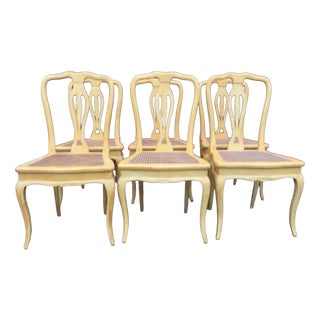 Provençal Louis XV Style Cane Chairs in Pale Yellow Wood, 1960s, Set of 6 For Sale