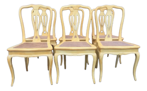 Provençal Louis XV Style Cane Chairs in Pale Yellow Wood, 1960s, Set of 6
