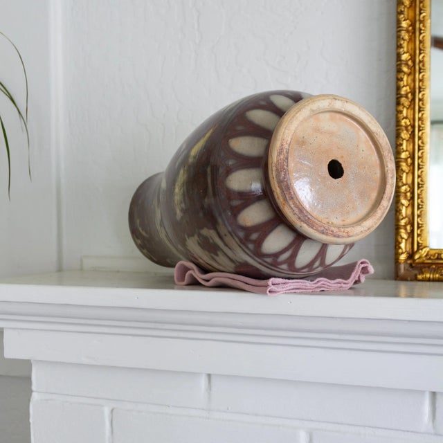 Early 20th Century Large Early 20th Century Ming Style Vase With Mauve Cranes and Lotus Flowers For Sale - Image 5 of 11