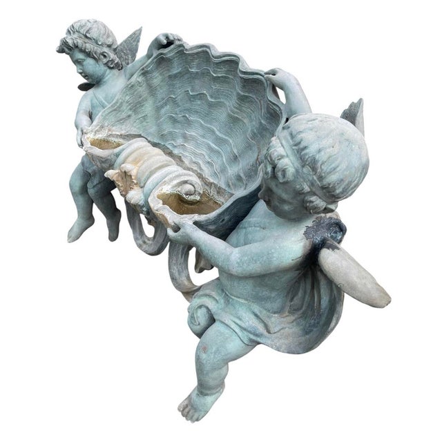 Vintage Bronze Wall Fountain With Cherubs and Scallop Shell For Sale - Image 4 of 12