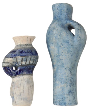 Tall Dutch Sculptural Vases in Blue by Schalling, 1950s, Set of 2