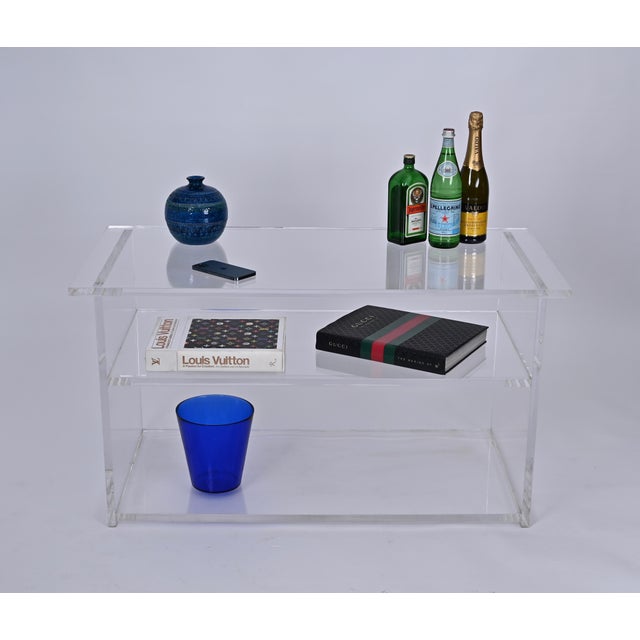 Clear Acrylic Glass Three Tier Coffee Table, Italy, 1980s For Sale - Image 10 of 14