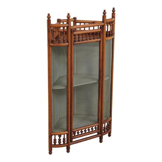 Antique Victorian Oak Stick & Ball Corner Hanging Cabinet For Sale
