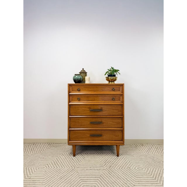 Vintage Heritage Tallboy Dresser Brutalist Brass Pulls Mid-Century Modern For Sale - Image 11 of 12