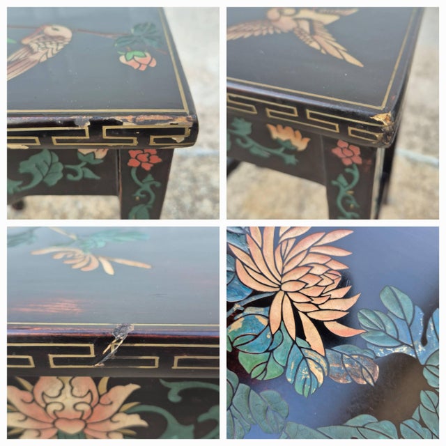 Mid-20th Century Chinese Black Lacquered Coromandel Nesting Side Tables, Set of 2 For Sale - Image 10 of 10