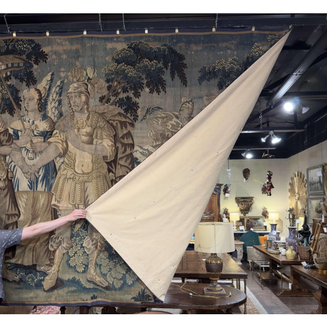 Monumental 18th Century Flemish Verdure Tapestry With Classical Scene For Sale - Image 13 of 13
