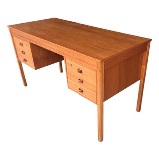 1960s Restored Danish Modern Teak Desk – Mid-Century Executive Design With Dual Drawer Cabinets For Sale