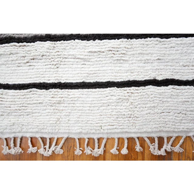 Handmade Striped Looped Pile Wool Area Rug For Sale - Image 4 of 12
