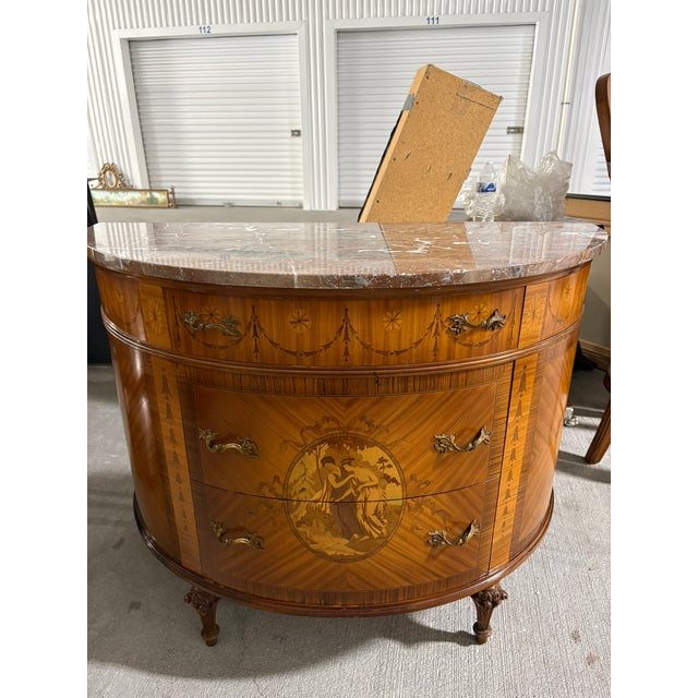 Louis XVI Style Demilune Commode With Marble Top, 19th Century For Sale In Savannah - Image 6 of 13
