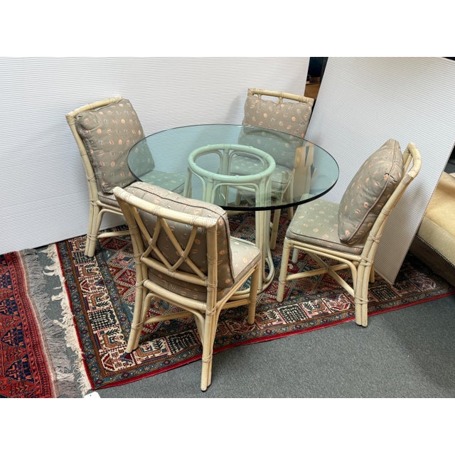 Gray McGuire Furniture Lattice Back & Seashell Printed Dining Side Chairs and Glass Bistro Table, 28 Inches For Sale - Image 8 of 12