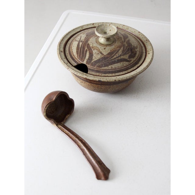 Vintage Studio Pottery Serving Bowl and Ladle Set For Sale - Image 10 of 12