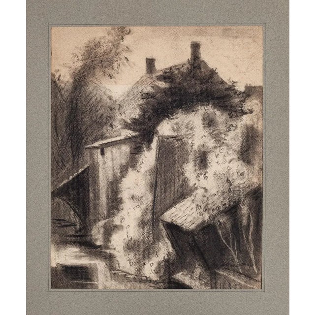 Cottage in the countryside is an original artwork realized by a French artist of the Mid-20th century. Pencil and charcoal...