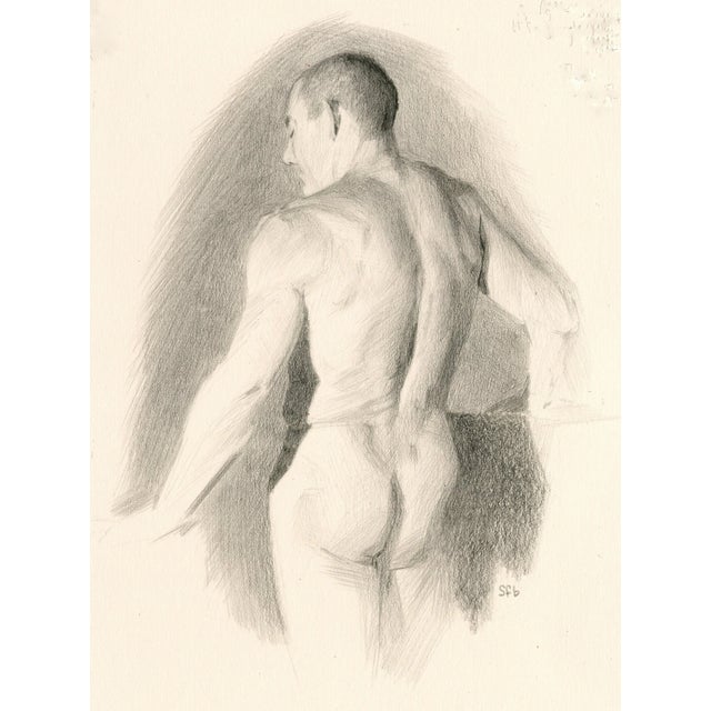 Original graphite drawing of nude male figure. Created in the classical realist manner, from life on excellent quality...