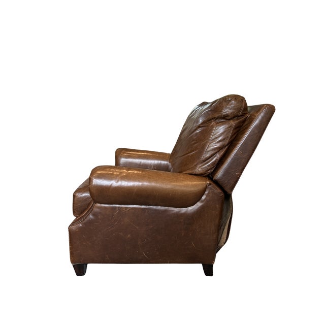 Pottery Barn James Roll Arm Top-Grain Leather Recliner Chair – Nailhead Trim, Classic Traditional Club Style, Dark Walnut Legs For Sale - Image 6 of 11