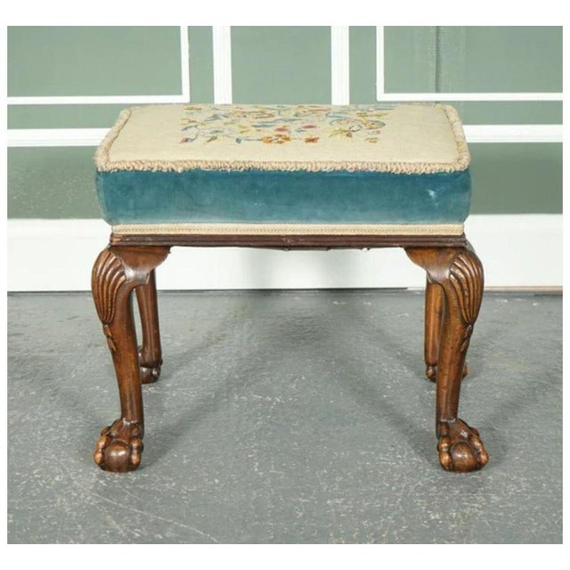 Victorian Claw and Ball Carved Ottoman with Floral Upholstery For Sale - Image 3 of 13