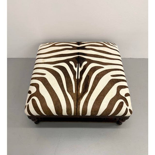 Late 20th Century Vintage Zebra Hide Nailhead Ottoman For Sale - Image 5 of 7