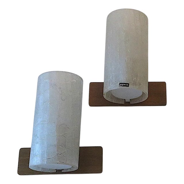 Frosted Crackled Glass and Teak Wall Lights from Doria, 1960s, Set of 2 For Sale