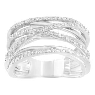 .925 Sterling Silver 1/4 Cttw Prong Set Round-Cut Diamond Bypass Ring (I-J Color, I1-I2 Clarity) - Size 6 For Sale