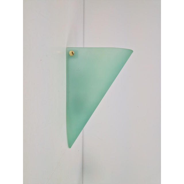 Vintage Triangular Conical Wall Sconces in Green Frosted Glass, 1990s, Set of 2 For Sale - Image 11 of 15
