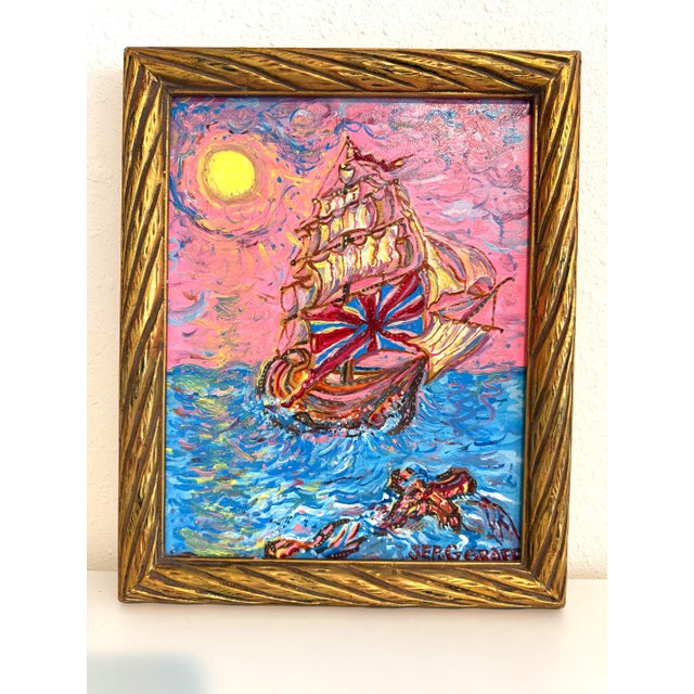 Serg Graff “Manifesto” Original Painting, Fantasy Ship Seascape, Nautical Art For Sale - Image 4 of 11