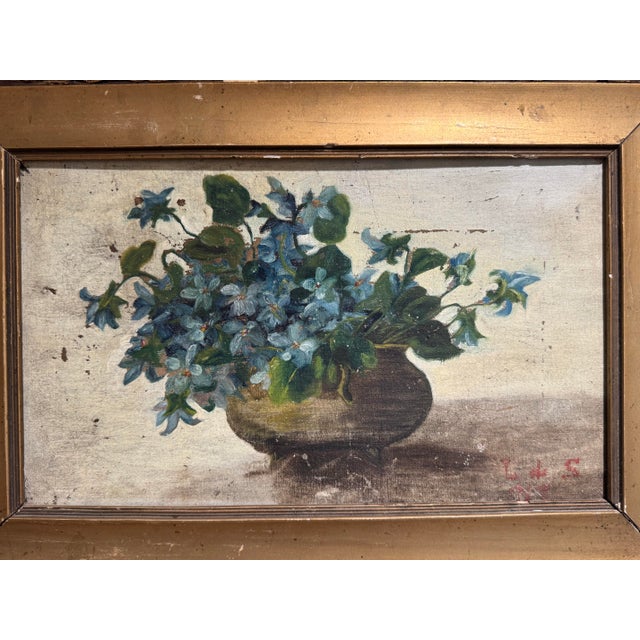 Antique Liverleaf Flower Oil Painting For Sale - Image 4 of 11