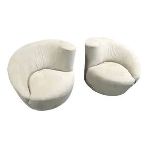 Mid 20th Century Pair of Vladimir Kagan Style Nautilus Swivel Chairs in Ultrasuede