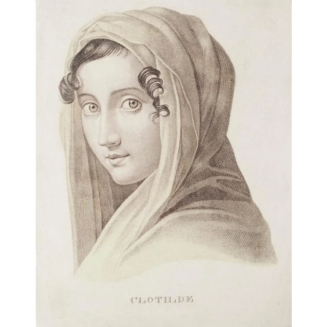 Portrait ''Clotilde'' is an original lithograph realized by an Anonymous artist of the 19th Century. Titled on the lower...