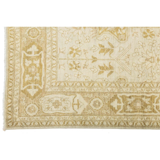 Ivory Elegant Golden Ivory Modern Oushak Style Hand-Knotted Wool Rug 10x14 For Sale - Image 8 of 10