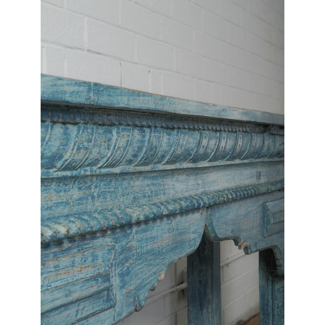 Mid 20th Century Carved Blue Wooden Console Table For Sale - Image 4 of 5