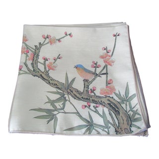 Vintage Little Bluebird Among the Cherry Blossoms With Bamboo Accent Dinner Napkins- Set of 4 For Sale
