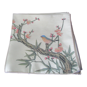 Vintage Little Bluebird Among the Cherry Blossoms With Bamboo Accent Dinner Napkins- Set of 4
