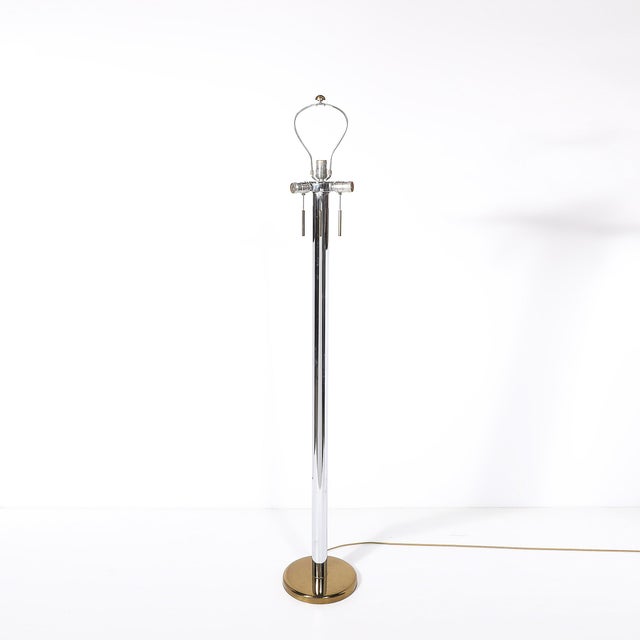1980s Pair of Mid-Century Modernist Floor Lamps in Chrome & Brass by Karl Springer For Sale - Image 5 of 10
