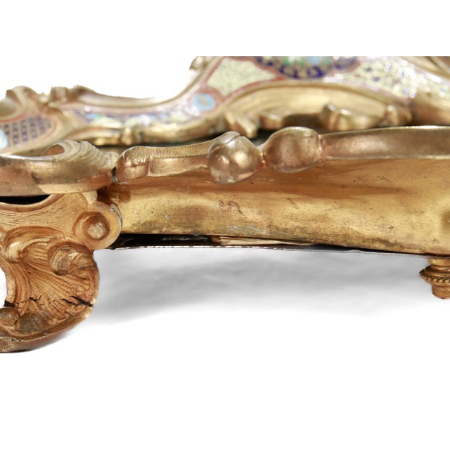 Large Antique French Gilt Bronze & Champlevé Enamel Mirrored Plateau or Tray For Sale - Image 16 of 18